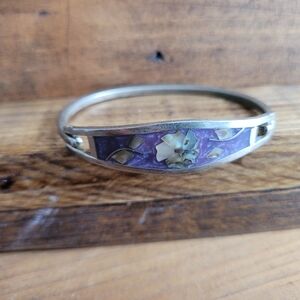 Elegant Mexico Sterling Silver Purple Inlay Bangle Bracelet